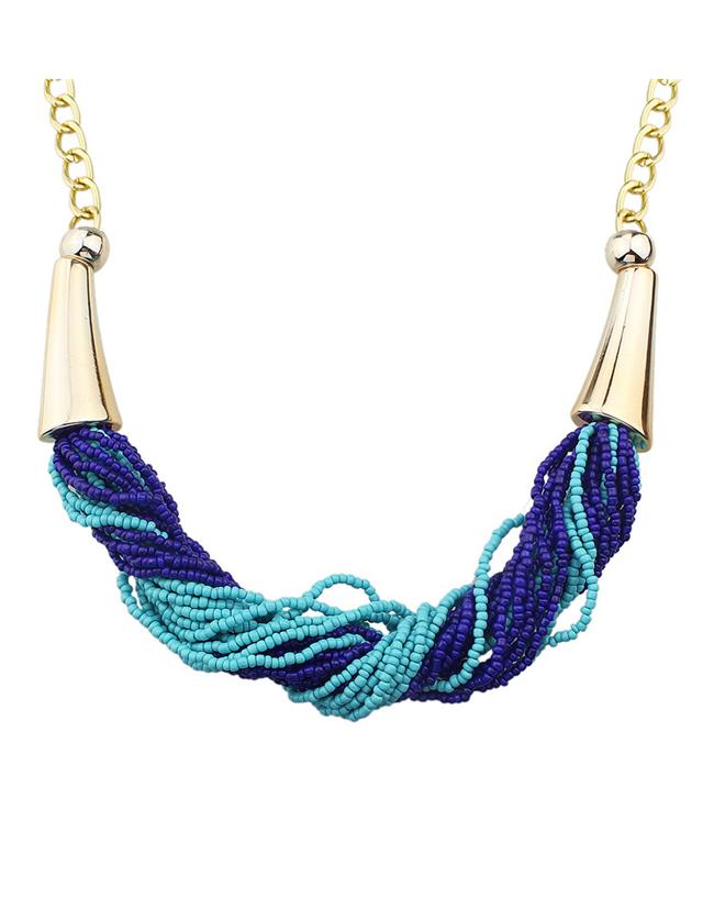 Romwe Blue Beads Women Necklace