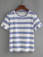Romwe Striped Cuffed T-shirt