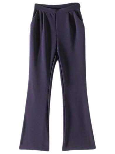 Romwe Dark Blue Empire Waist Side Zipper Button Trumpet Pants