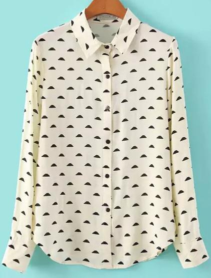 Romwe Clouds Print Beige Blouse