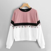 Romwe Cut And Sew Tassel Detail Sweatshirt