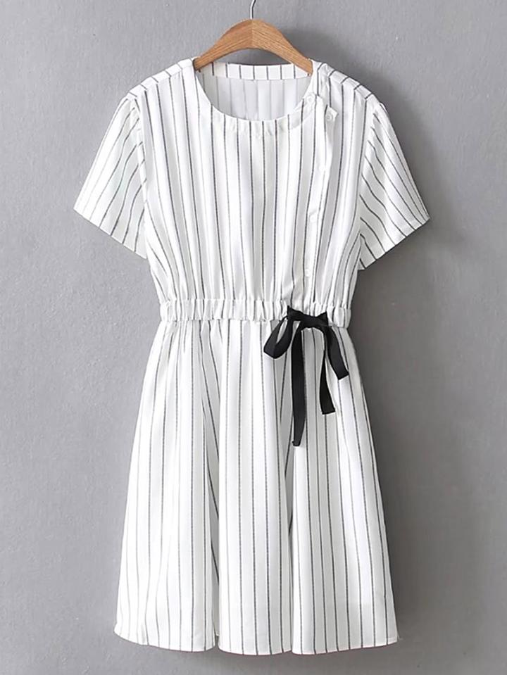Romwe Drawstring Waist Vertical Striped Dress