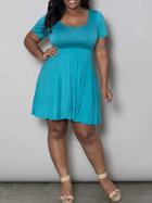 Romwe Short Sleeve Loose Blue Dress