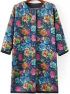 Romwe Long Sleeve Florals Coat