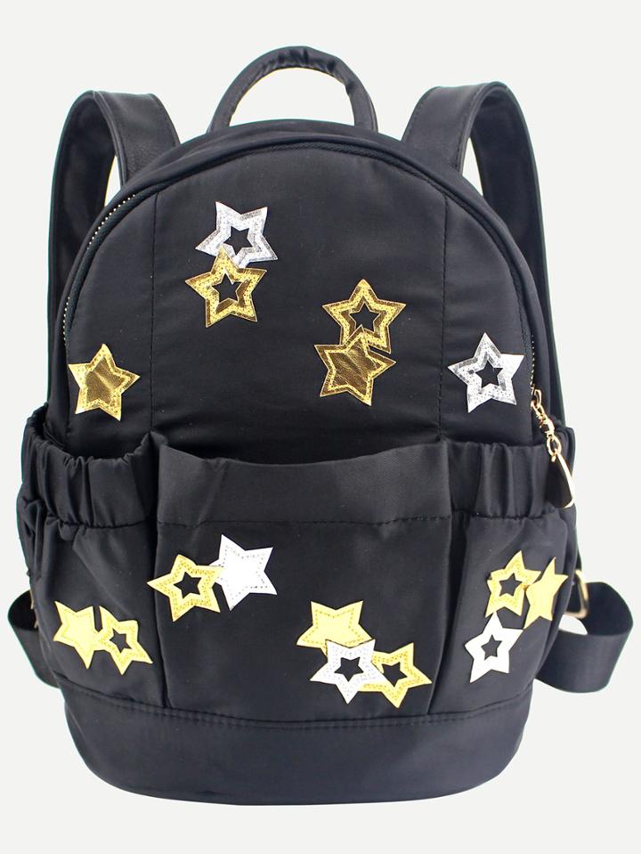 Romwe Black Star Patch Nylon Backpack