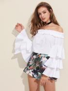 Romwe Frilled Bardot Neck Layered Bell Sleeve Top