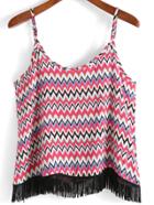 Romwe Spaghetti Strap With Tassel Zigzag Cami Top