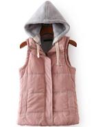 Romwe Women Contrast Hooded Zipper Pink Vest