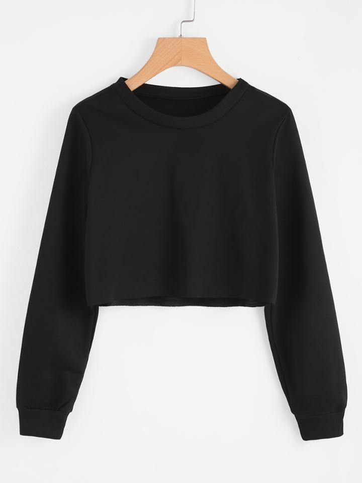 Romwe Basic Pullover Crop Sweatshirt