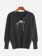 Romwe Black Cutout Neck Lace Up Front Sweater