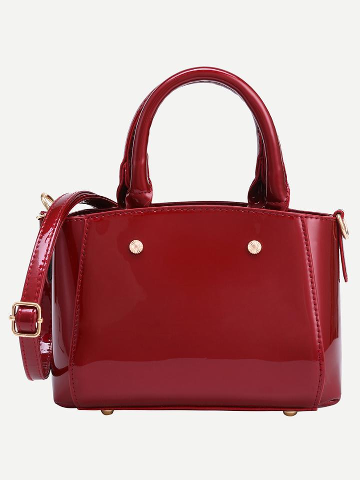 Romwe Faux Patent Leather Tote Bag With Strap - Burgandy