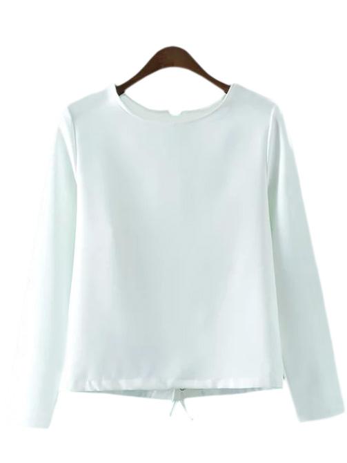 Romwe White Long Sleeve Lace Up Back Blouse