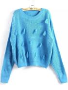 Romwe Round Neck Tassel Knit Blue Sweater