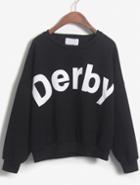 Romwe Derby Print Loose Black Sweatshirt
