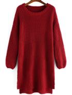 Romwe Round Neck High Low Red Sweater