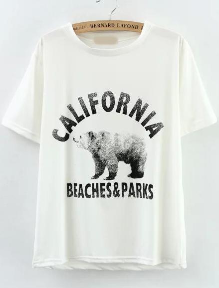 Romwe Polar Bear Print White T-shirt