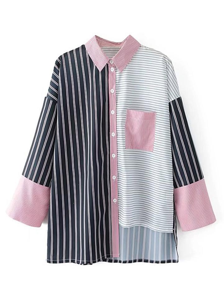 Romwe 2 In 1 Asymmetrical Striped Blouse
