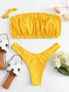 Romwe Crinkle Detail Bandeau Bikini Set