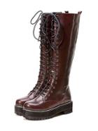 Romwe Wine Red Lace Up Wedge Boots