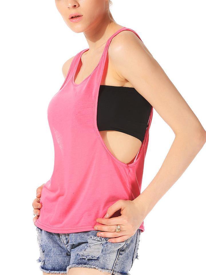 Romwe Women Rose Red Scoop Neck Cut Out Side Vest