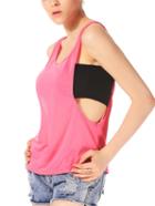 Romwe Women Rose Red Scoop Neck Cut Out Side Vest
