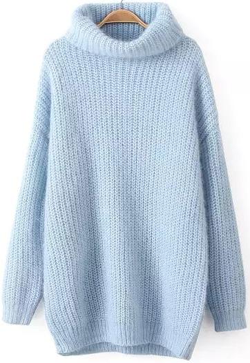 Romwe High Neck Blue Sweater