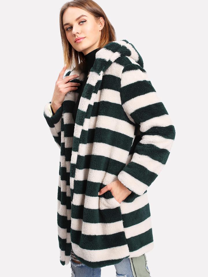 Romwe Two Tone Faux Fur Coat