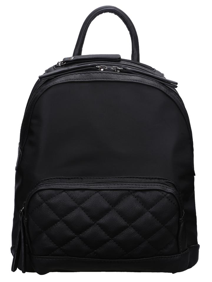 Romwe Black Zipper Diamondback Pu Backpack