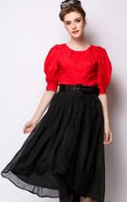Romwe Round Neck Puff Sleeve Red Top