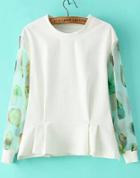 Romwe White Sheer Organza Floral Ruffle Sweatshirt