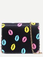 Romwe Black Lipstick Print Flap Bag With Chain Strap