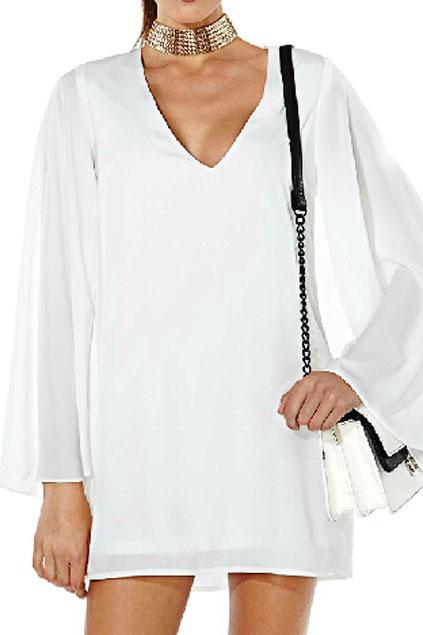 Romwe V-neck Lined Sheer White Dress