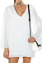 Romwe V-neck Lined Sheer White Dress