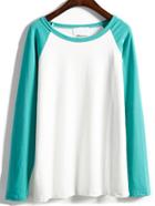 Romwe Raglan Sleeve Green White T-shirt