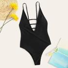 Romwe Ladder Cut-out Plunge One Piece Swimwear