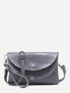 Romwe Grey Croc Embossed Leather Flap Envelope Bag