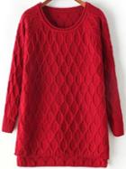 Romwe Dip Hem Diamond Red Sweater