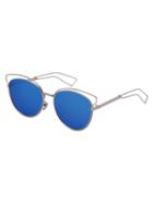 Romwe Metallic Frame Blue Lenses Cat Eye Sunglasses