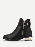 Romwe Faux Pearl Detail Pu Ankle Boots