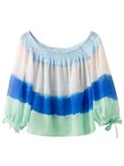 Romwe Ombre Smock Off The Shoulder Bow Cuff Blouse