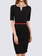 Romwe Belted V-cut Neck Sheath Dress