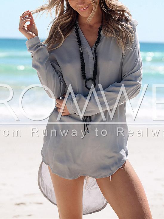 Romwe Grey Side Slit High Low Blouse