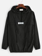 Romwe Black Print Drawstring Hooded Sweatshirt With Zipper Detail