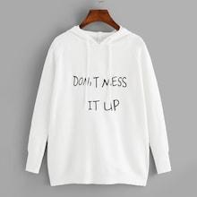 Romwe Drawstring Letter Print Hooded Sweater