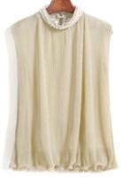 Romwe With Pearl Sleeveless Pleated Top
