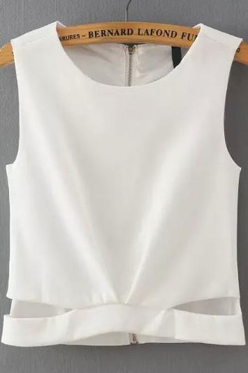 Romwe Cut Out White Tank Top