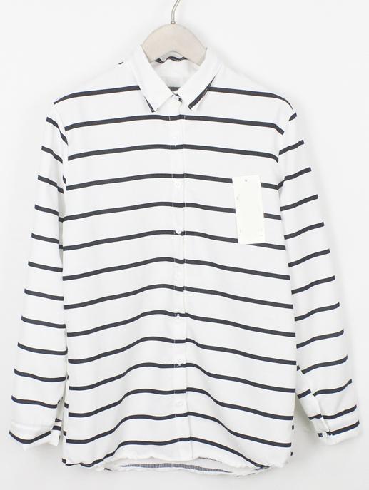 Romwe Lapel Striped White Blouse