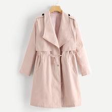 Romwe Solid Drawstring Waterfall Neck Coat