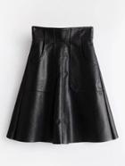 Romwe Zipper Back Pu Flared Skirt