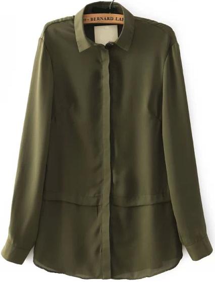 Romwe Lapel Loose Green Blouse